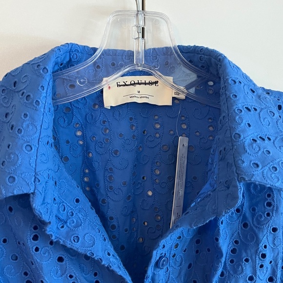 Anthropologie x Exquise Tobie Button-Front Pleated Eyelet Mini Shirt Dress M NWT - Picture 6 of 12